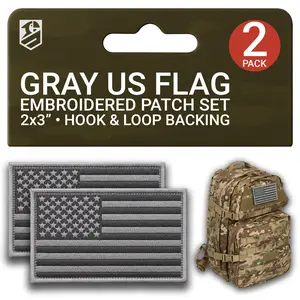 Subdued American Flag Patch Set 2Pcs Embroidered Gray Tactical Patches 2x3"