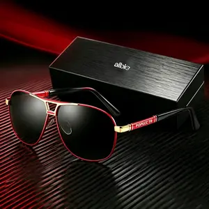 ALLOIO Men’s Alloy Oversized Non-Prescription Polarized Red Lens Polished Metal Frame Face-Slimming Glasses, Trendy Pick for Daily & Formal Occasions, Perfect Gift for Friends & Family