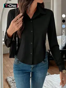 Stylish Women's Long Sleeve Button-Up Casual Shirt Blouse Top, Perfect for Daily Commuting and Versatile Pairing, Womenswear, Fit