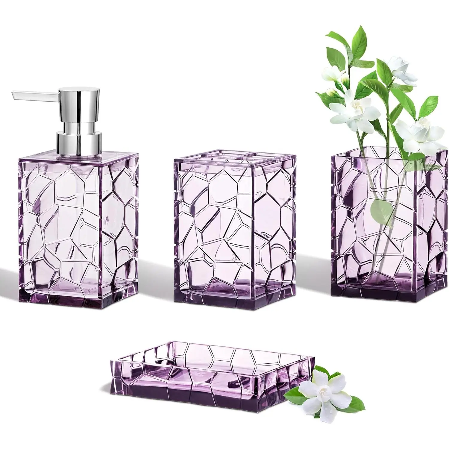 Bathroom Accessories Set, Lavender Purple  Bathroom Counter Set with  Holder, Soap Dispenser, Tumbler, Soap Dish, Boho Modern Bathroom Decor, Ideal  Choice