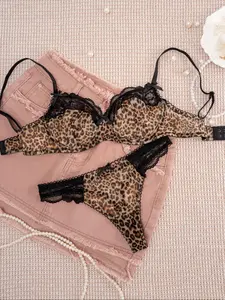 Women's Leopard Print Underwire Bra & Panty Two-piece Set, Lady Soft Comfortable Breathable Lingerie Set for Daily Wear, Underwear Set for Women, Lingerie for Women
