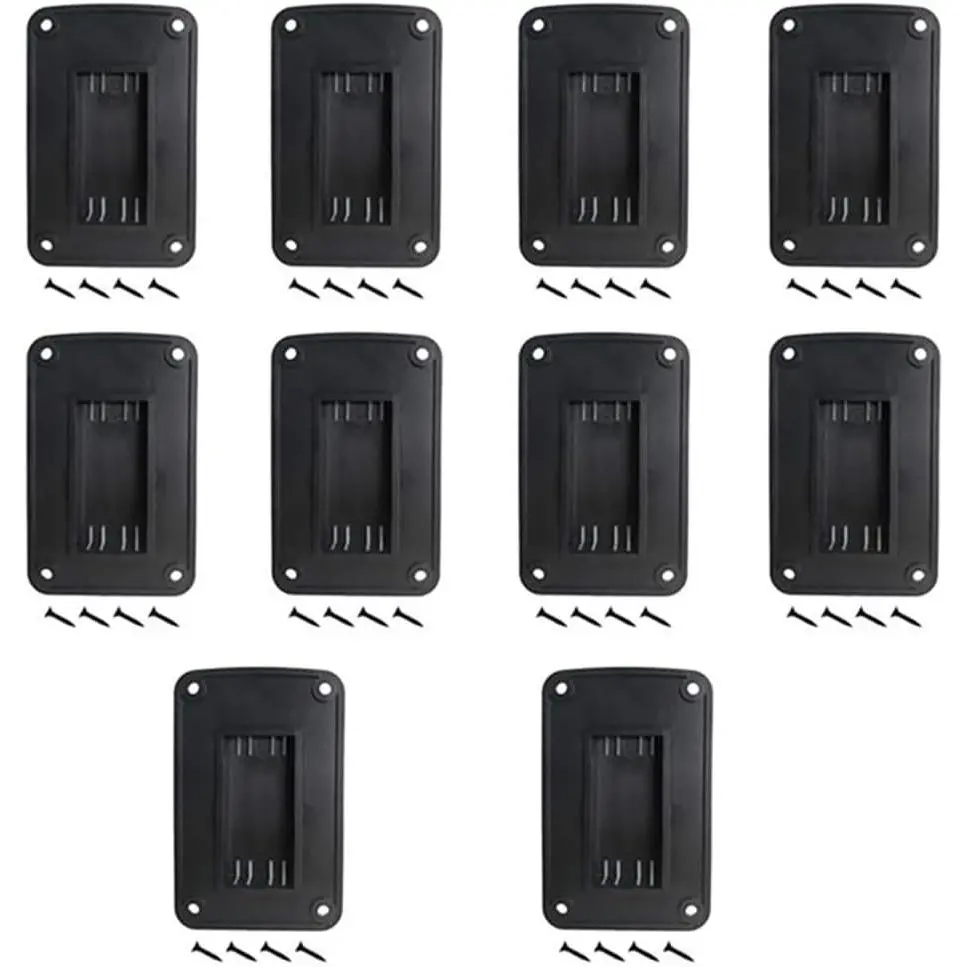 10-Pack Hangable Tool Holders & Organiser, Dewalt 20V Drill & Milwaukee M18 Tools Garage Wall Mount Hangers with Shelf & 10+40 Screws (Black)