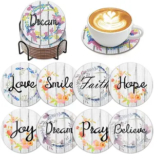 8-Piece Diamond Painting Set with Stand, Creative Letter Theme Coaster Set, Shimmering Diamond Art Wooden Mosaic Craft Kit