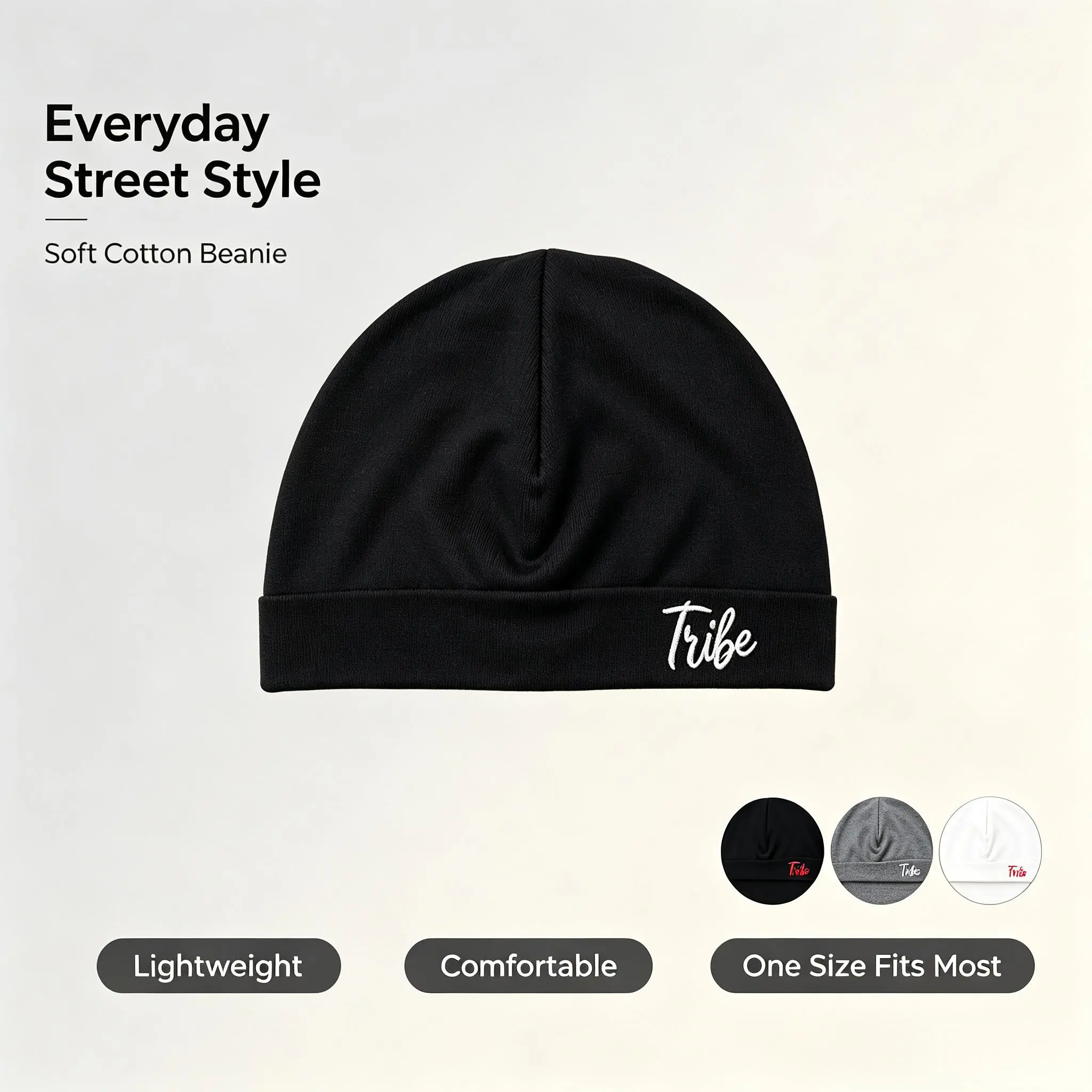 Soft Stretch Unisex Skull Cap Beanie with Classic Logo Embroidery, Lightweight for Daily Wear, Fits 48-64cm hiphop