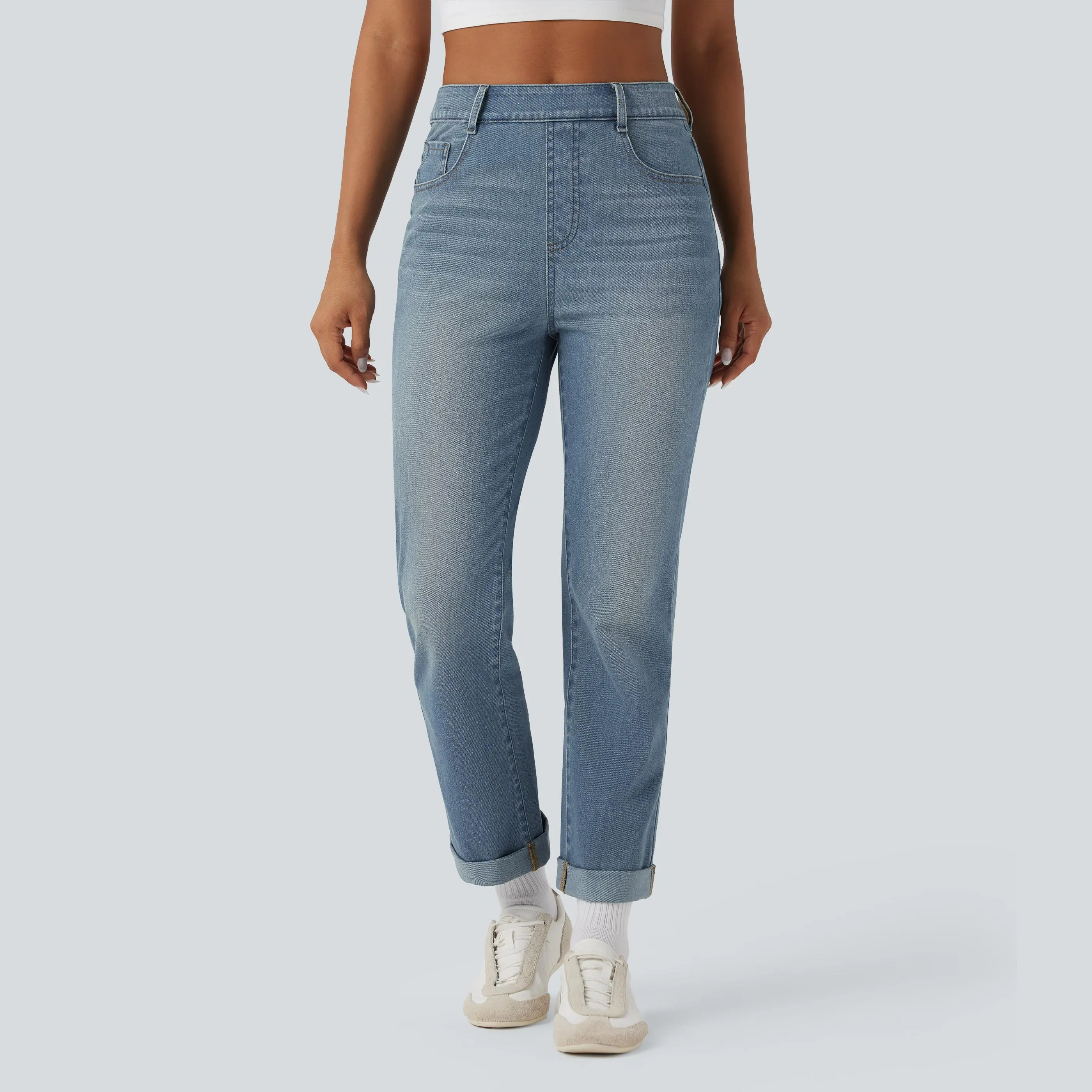 Halara Flex High Waisted Rolled Hem Casaul Slim Jeans with Pockets