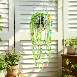Crystal Sun Catcher, Disco Ball Green Beaded Suncatcher, Rainbow Maker Indoor Outdoor Decor for Window Bedroom, Bless Gift