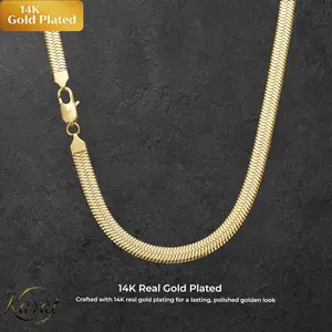 14K gold-plated blade necklace or bracelet, 7mm in width. Worn alone, it exudes a gentle elegance; layered with other pieces, it presents a refined and stylish flair.