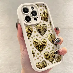 Phone Case - 1pc Leopard Print Golden Heart Phone Case Suitable for Apple iPhone 17 E Air Pro ProMax iPhone16 15 14 Plus 13 12 Mini 11 X XS XR Antidrop Shock Proof All Inclusive Lens Protection Light Luxury Style