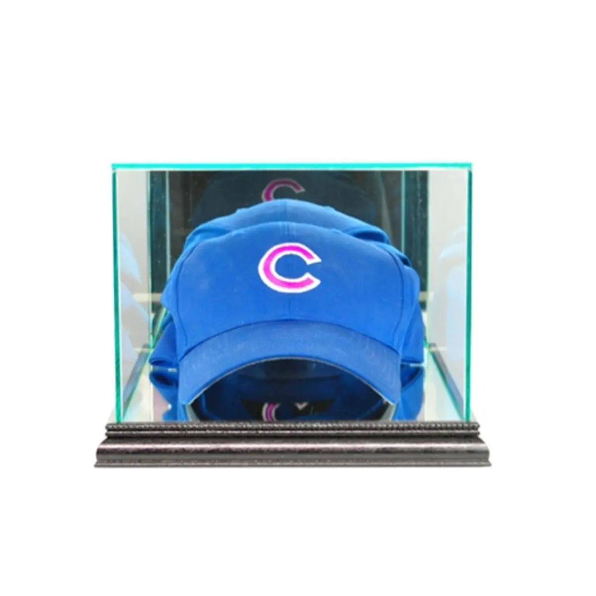 212 MAIN Collectible Box - UV-Protected Wood Moulding Cap and Hat Display Case, Glass Panel, Mirror Back, Black Storage for Caps & Hats