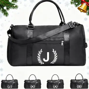 Christmas Personalized Initial Monogram Gym & Travel Bag for Women - Shoe Compartment, Yoga Mat Strap & Wet/Dry Pockets - Airline-Approved Hand Carry Crossbody