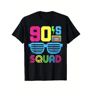 [100% Cotton] 100% Cotton 'S & 'S Short 90'S Squad 1990s Retro Graphic T-Shirt - Vintage 90s Costume Party Outfit, Soft Breathable Cotton Tee for Halloween, '90s Themed Events, Unisex Adult Sizes S-XXXL - Nostalgic 90s Fashion Apparel, Casual Wear, Bold P