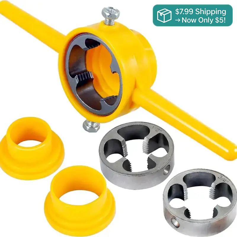 Thread Maker Tool Kit with 1/2", 3/4", 1" Pipe Threader Heads, Tap Wrench, Water Pipe Threading Die for Plastic Plumbing
