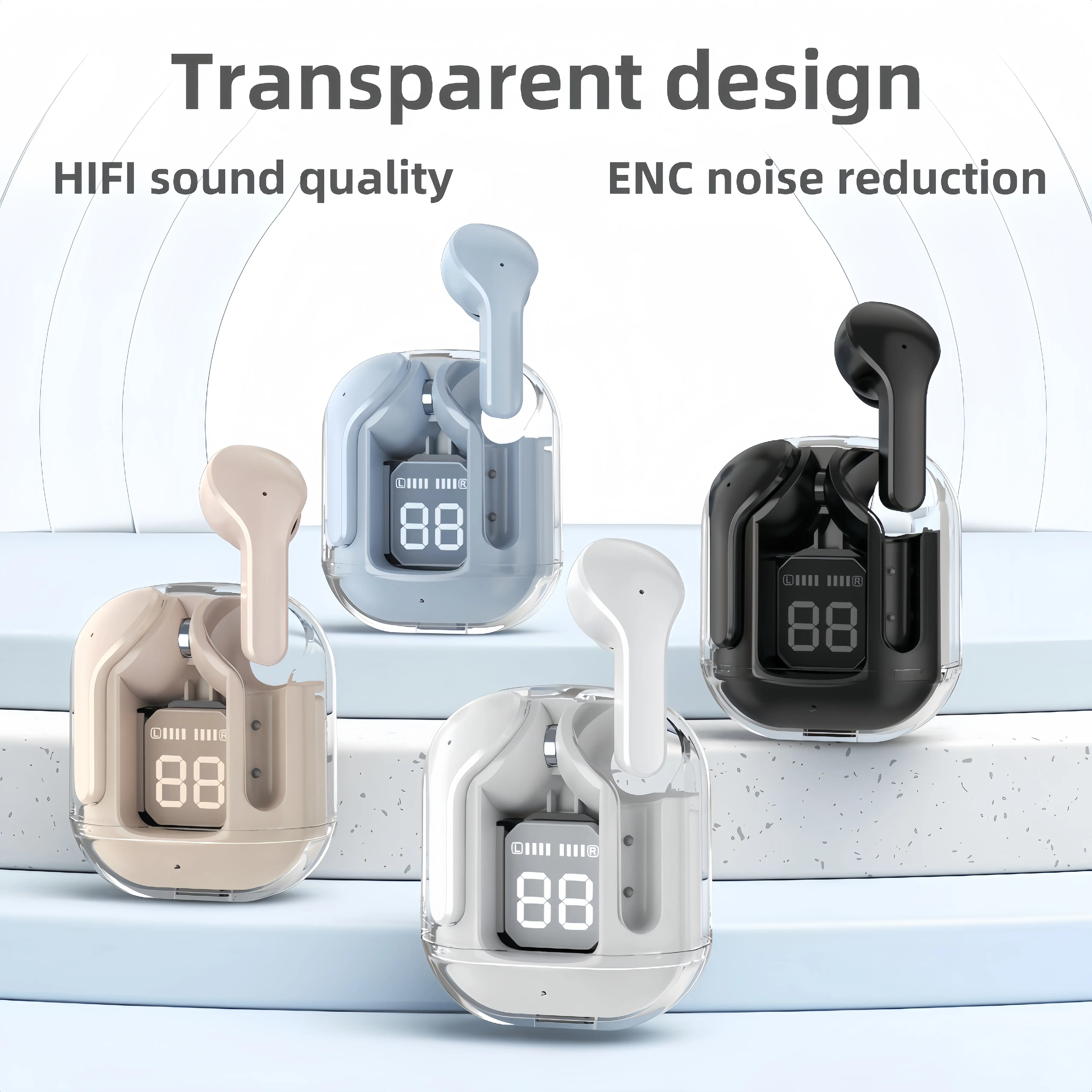 TWS Bluetooth In-Ear Wireless Earbuds for Mobile Phones - Transparent Design Audio Device, Dual-Ear Stereo Sound, Full Charging Capability, Stylish Christmas Gift Option
