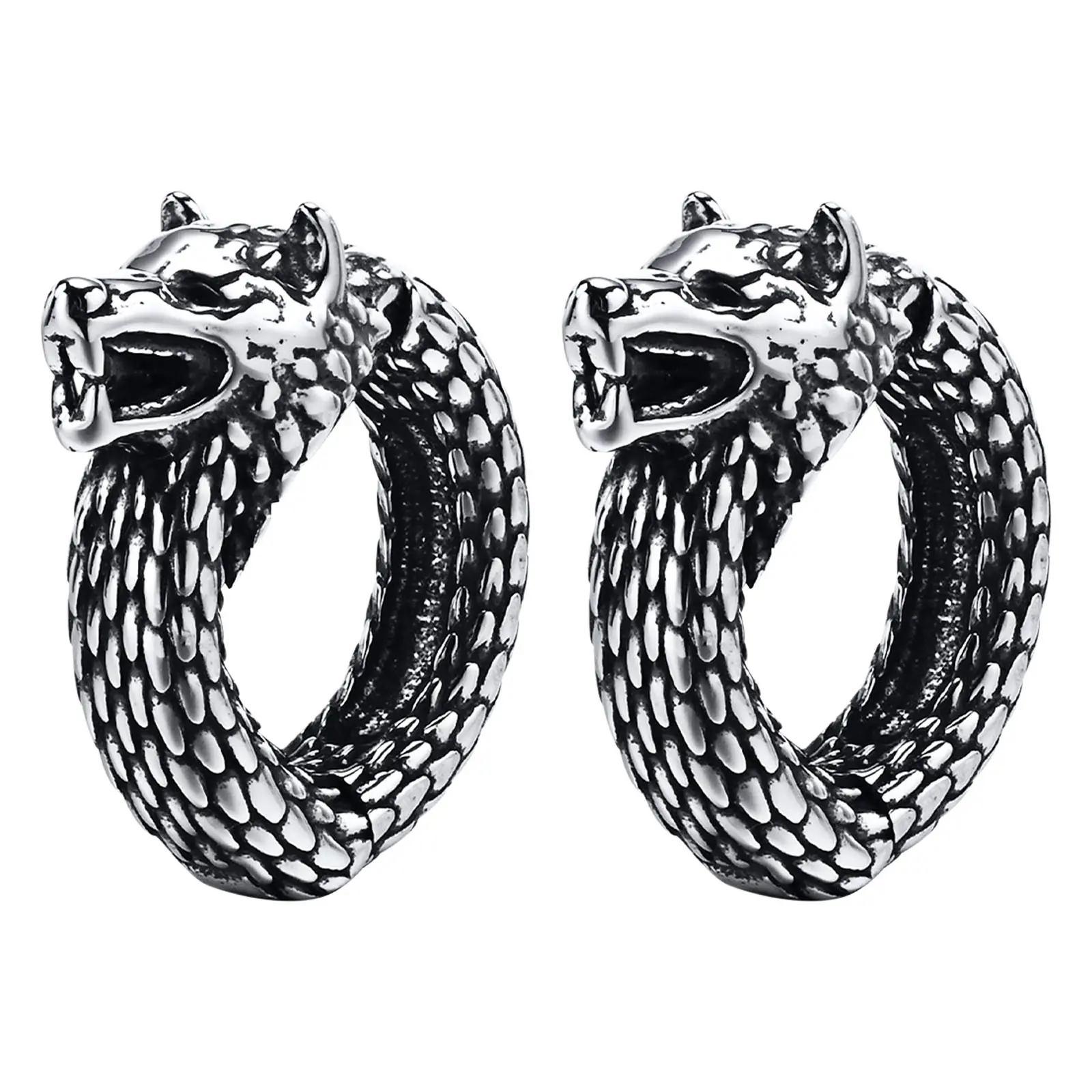 OIDEA Unisex Non-Piercing Viking Hoop Ear Clips - Stainless Steel Grunge Earrings, Punk Retro Style, Runic Details, Wolf Snake Chain, Bold Fashion Statement, Exquisite Craftsmanship, Vintage Costume Jewelry for Birthday, Christmas Gifts summerwins,summerw