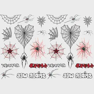 Halloween Temporary Tattoos Spider Bat Design, Large Size Body Art Stickers for Men Women Party Makeup, American Retro Style