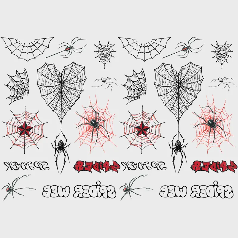 Halloween Temporary Tattoos Spider Bat Design, Large Size Body Art Stickers for Men Women Party Makeup, American Retro Style