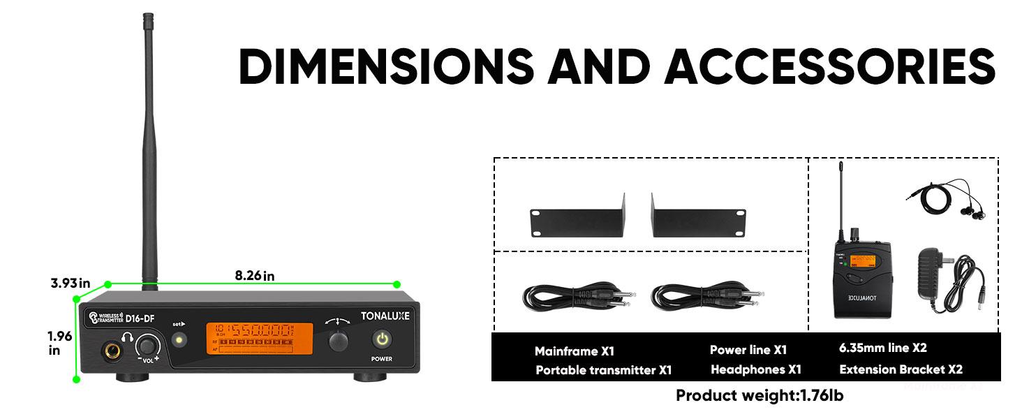 Professional IEM Wireless In Ear Monitor System 4 Pack - 100CH UHF Metal Rackmount Transmitter, 262ft Range, Stereo Mono Switch, for Live Band Church Stage Performance