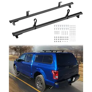 500lb Capacity Pickup Truck Topper Ladder Rack Camper Shell Roof For Van Trailer Cap - 60" Crossbar Aluminum Black