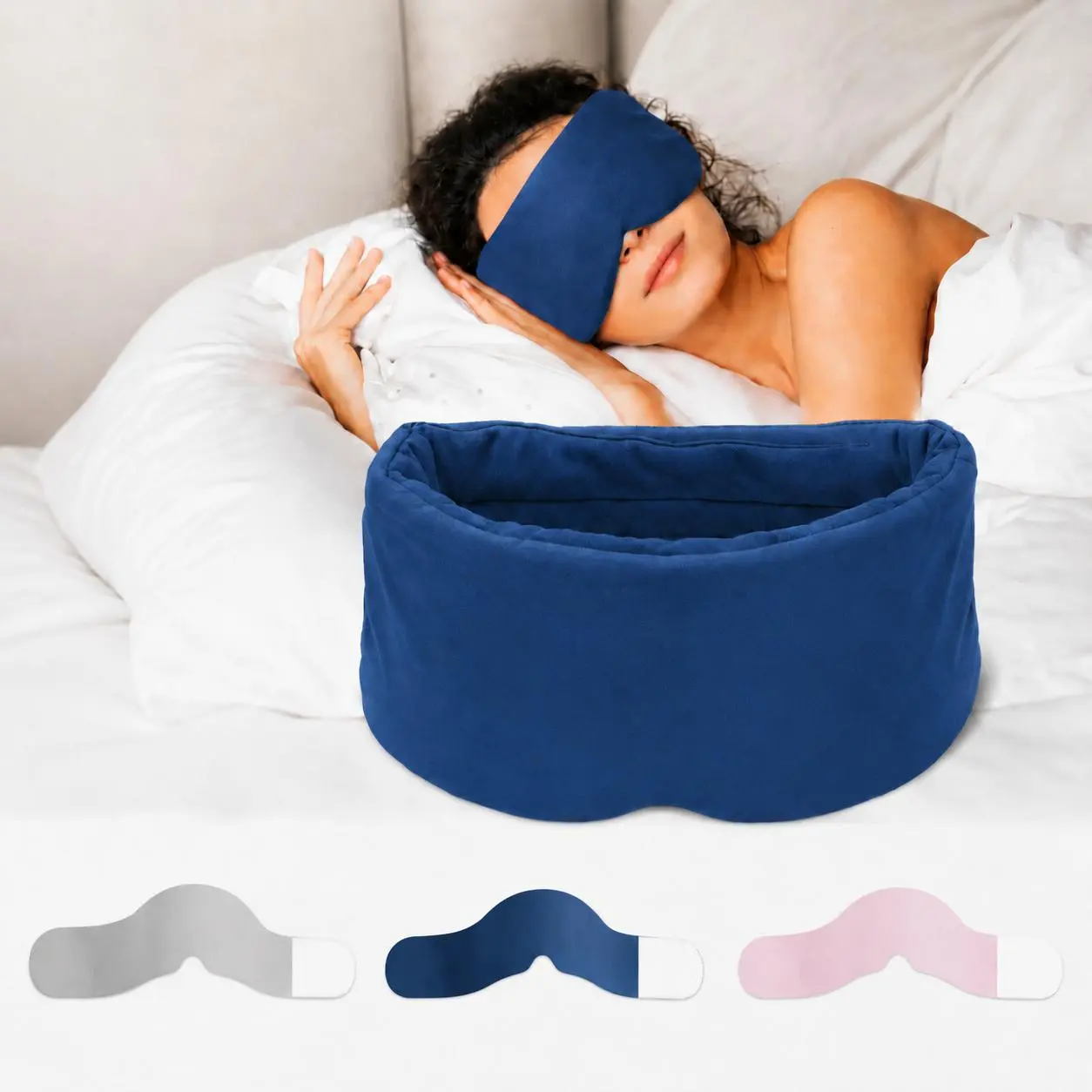 Bamboo Fiber Weighted Sleeping Mask for Side Sleepers, 360° Wrap-Around Design with Dual-Sided Cooling and 0 Pressure Comfort for Travel, Blue, Wraparound Sleep Mask Sleeping Eyemask Sleep Aid Products