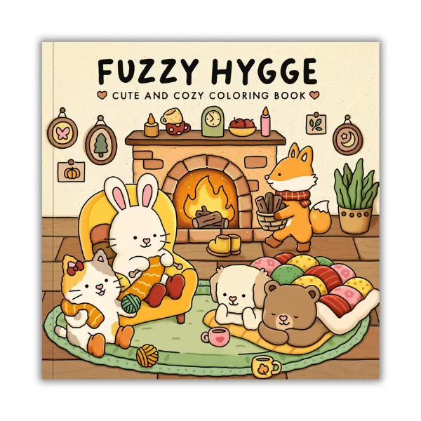 Summer Spring Gift Fuzzy Hygge Coloring Book for Adults & Teens Featuring Adorable Animals Characters for Stress Relief Paperback