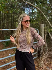 Camo Mesh Long Sleeve Top