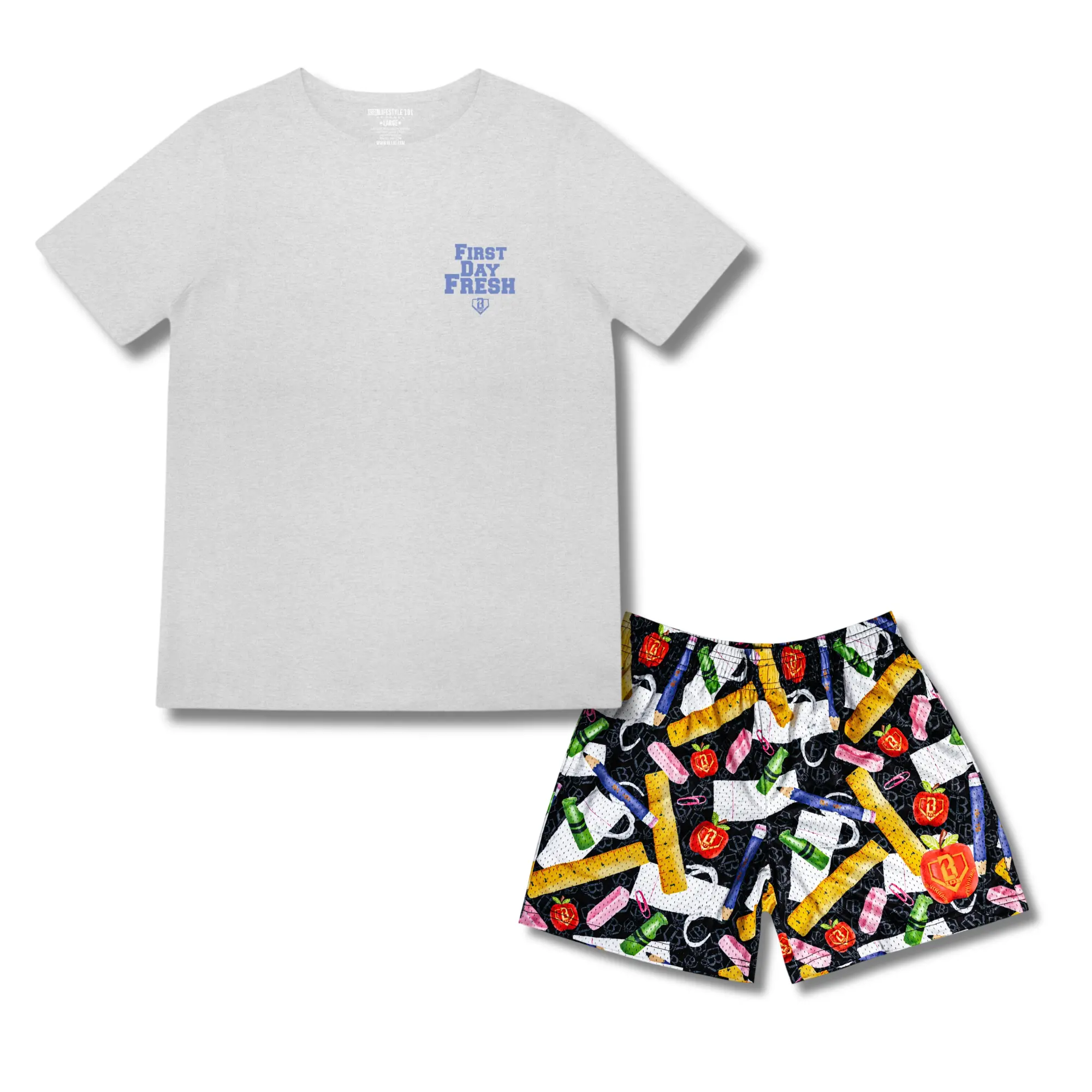 Baseball Lifestyle 101 First Day Fresh Back to School Baseball Tee & Mesh Shorts Set | Summer Athletic Outfit for Youth & Adults