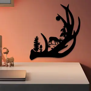 ​​1pc Antler Rabbit Metal Wall Art, Antler Rabbit Statue Mural, Perfect for Living Room Wall, Bedroom Wall, Cabin Wall, Minimalist Decor, Ideal Gift for Families, Powder-Coated Metal​​
