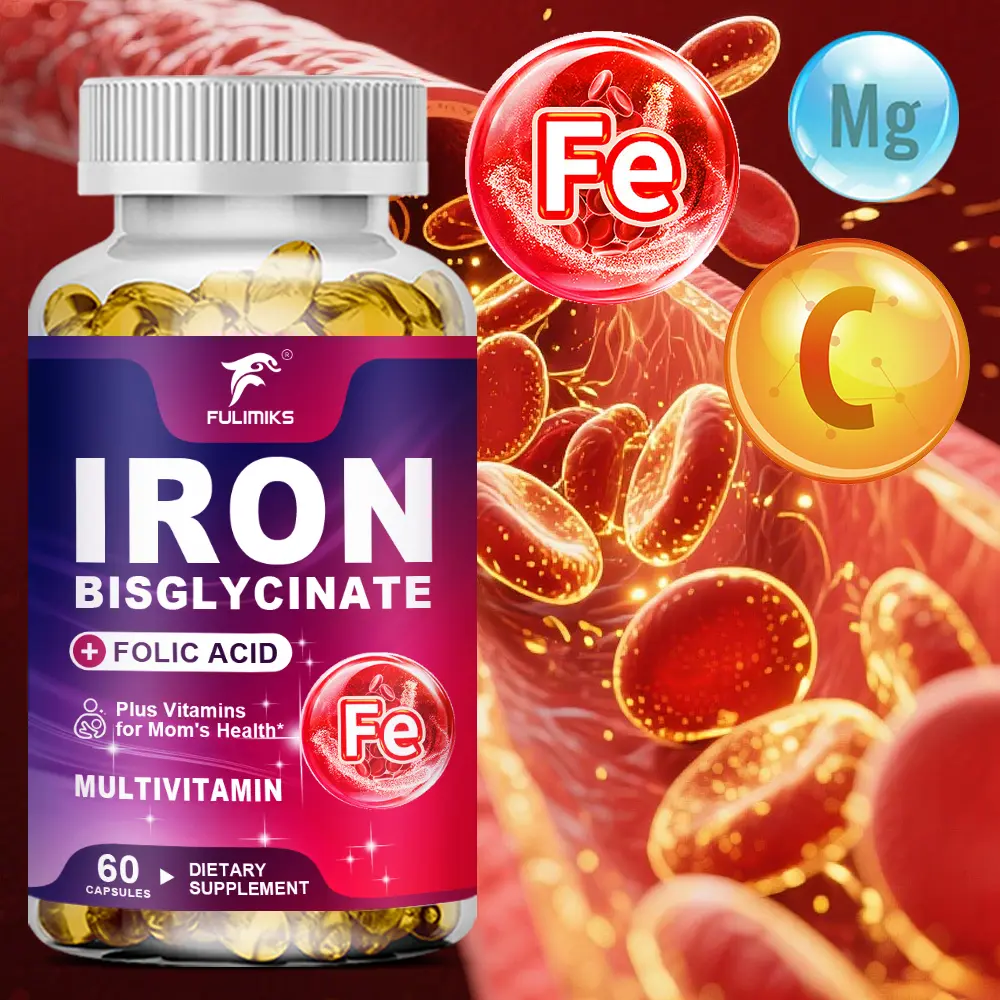 Iron Bisglycinate 27mg with Vitamin C, B12, Folic Acid & CoQ10 – Gentle Prenatal & Energy Support Multivitamin for Mom’s Health, 60 Softgel Capsules