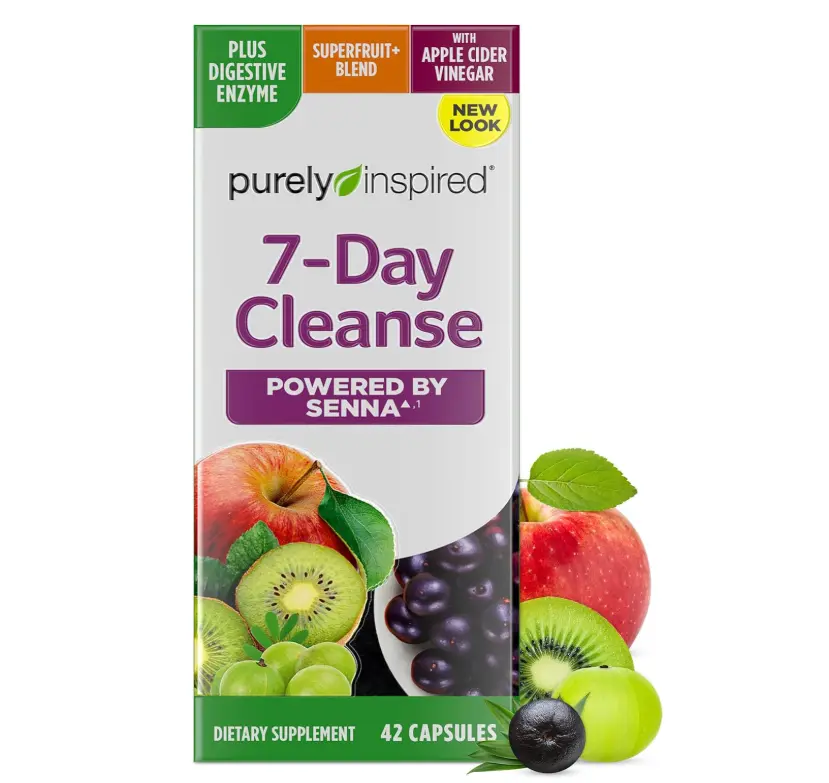 Purely Inspired 7-Day Detox Cleanse - Whole Body Cleanse & Detox Pills for Women & Men, Powered with Senna Leaf, Vitamin C, Apple Cider Vinegar, Digestive Enzymes & Probiotics - 42 Acai Berry Capsules