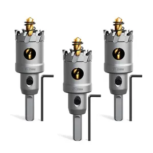 GJANSH Metal Hole Saw 1" (25mm) 3Pcs Set Heavy Duty Tungsten Carbide Tipped Hole Cutters Set with L-flench, for Steel Iron,Aluminum,Stainless stell,Plastic​ fathersdaygift