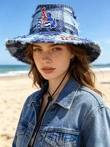 Vintage Western Cowboy Hat, Wide Brim Sun Protection, Windproof Strap, Unisex, Patriotic, Independence Day, Outdoor Camping, Music Festival