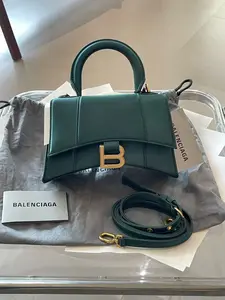 Pre-owned Balenciaga Hourglass Bag XS (99% New) Material: Satin face, Forest Green, Gold tone “B” Logo Closure