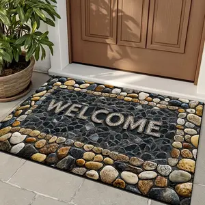 Stonewashed Print Entrance Mat Rug, Soft Washable Carpet for Outdoor Garden & Indoor Hallway Stairs, Easy Clean Home Decor