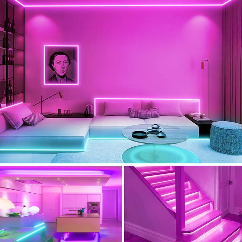 200FT 100FT 50FT Smart Led Strip Lights RGB Color Changing Time Setting Music Sync Strip Lights with both App and Remote Control for Bedroom Indoor Lighting, for Christmas Gifts