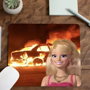 Edgy Fire Scene Doll Square Gaming Mouse Pad, Made for Gaming, Humorous Dark Aesthetic, Anti-Slip Lockedge, Small Size for Laptop & Desktop