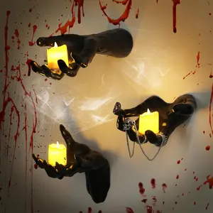 Halloween Decorations Set of 3 Spooky Hand Wall Hangings with Lit Candles Life-Size Horror Hands for Wall Decoration Lightweight Eerie Realism Unique Gothic Accents