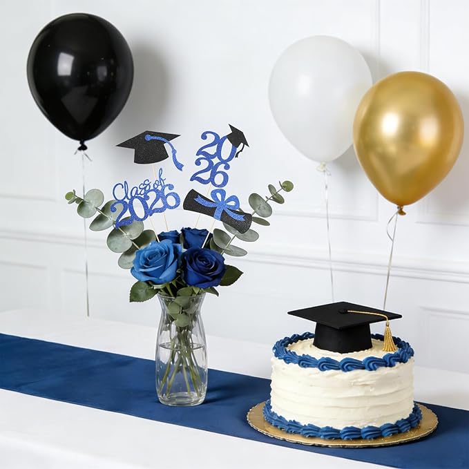 Class of 2026 Graduation Decorations – 16PCS Graduation Centerpiece Sticks, Grad Cap Table Toppers for High School College Graduation Party Table Decor