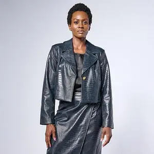 G by Giuliana Croco-Embossed Faux Leather Cropped Jacket