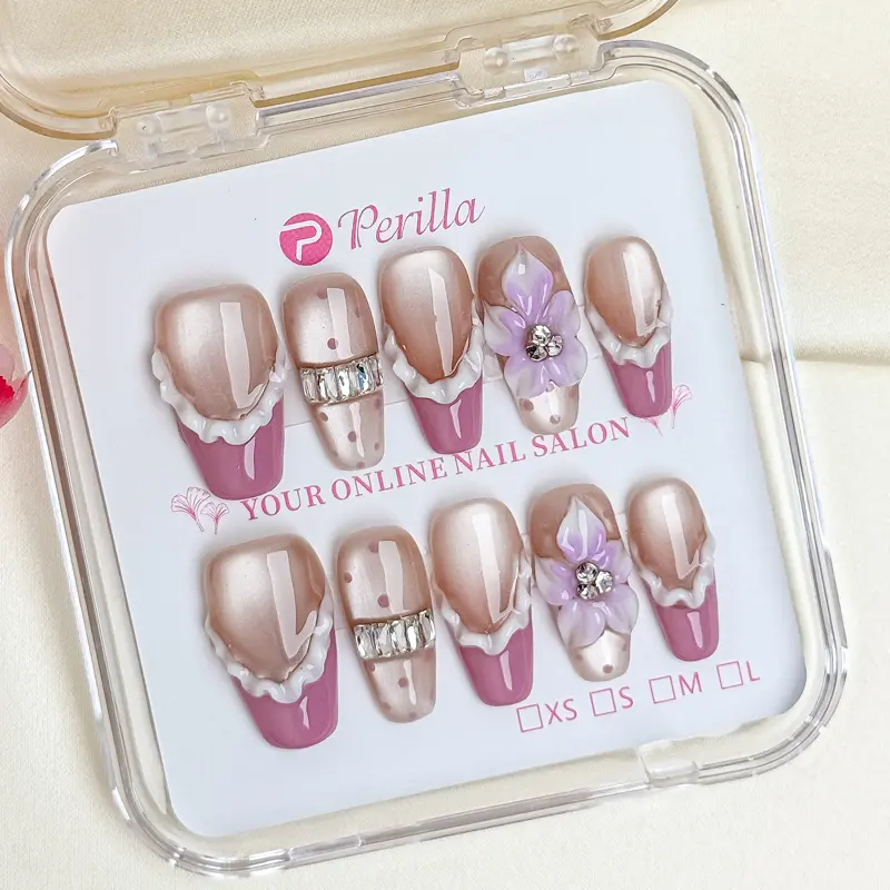 Perilla LG1-LG20 LONG NAILS Collection Handmade Meidum Oval Long Coffin Press On Nails