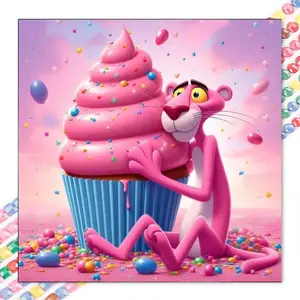 1 DIY diamond painting kit, 5D diamond art set, DIY decoration, pink panther, cupcake, candy diamond painting set with full round diamonds, mosaic, diamond art, DIY art home decor, suitable for Christmas.