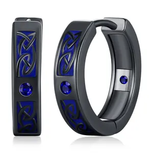 Bernashen S925 Sterling Silver Celtic Hoop Earrings for Men Women, Cubic Zirconia Hoop Earrings Norse Mythology Huggie Hoops Earrings Jewelry Gift