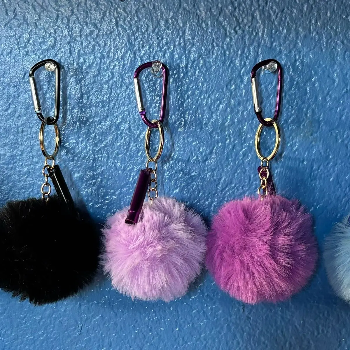 Puff Ball Keys Chain with Whistle for Musical Fun
