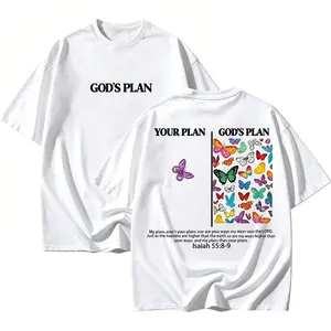 New men’s series — “God’s Plan” unisex washed T-shirt, Christian-themed T-shirt, retro ’90s graphic tee, fashionable gift top, cotton street-style summer wear, a great choice for gifting—for her or him