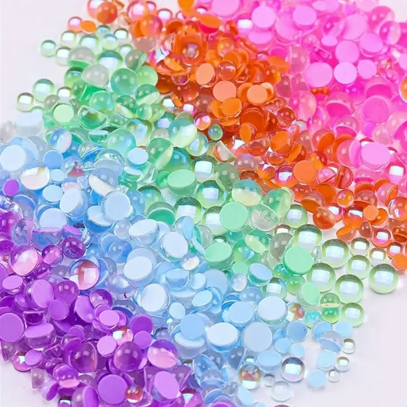 1440/2880 Piece Rainbow Mermaid Tear Rhinestones Mixed Sizes Aurora Nail Art Deco High Permeable Drop Deco Semi Spherical Glass Gemstone for Nail Deco and Everyday Decorative Crafts