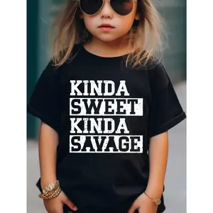 Toddle Girls Kinda Sweet Kinda Savage Printed Round Neck Short Sleeve T-Shirt Perfect Summer Outdoor Gift