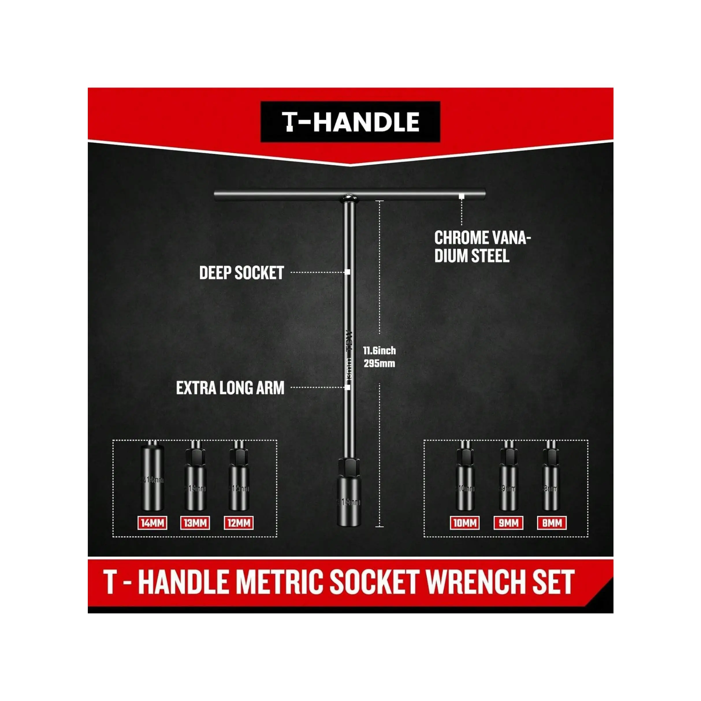 T-Handle Wrench Socket Set, Cr-V Steel T Wrench Set Metric Size(8mm,9mm,10mm,12mm,13mm,14mm), Wrench Tool Socket With Long Reach For Motorcycle Dirtbike Bicycle Repair (6 Pack)