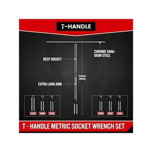 T-Handle Wrench Socket Set, Cr-V Steel T Wrench Set Metric Size(8mm,9mm,10mm,12mm,13mm,14mm), Wrench Tool Socket With Long Reach For Motorcycle Dirtbike Bicycle Repair (6 Pack)
