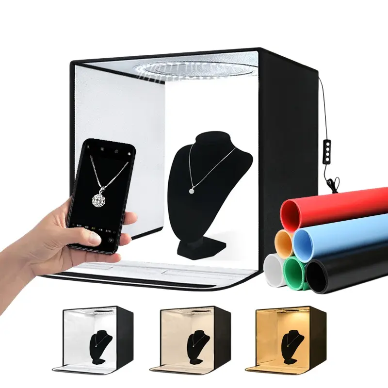 16"x16" Portable Dimmable Folding Shooting Tent Lighting Kit - 120LED Even Fill LED Video Light (CRI>95), 6 Backdrops, Adjustable Photography Studio Tent for Camera Accessories (Toys, Jewelry)
