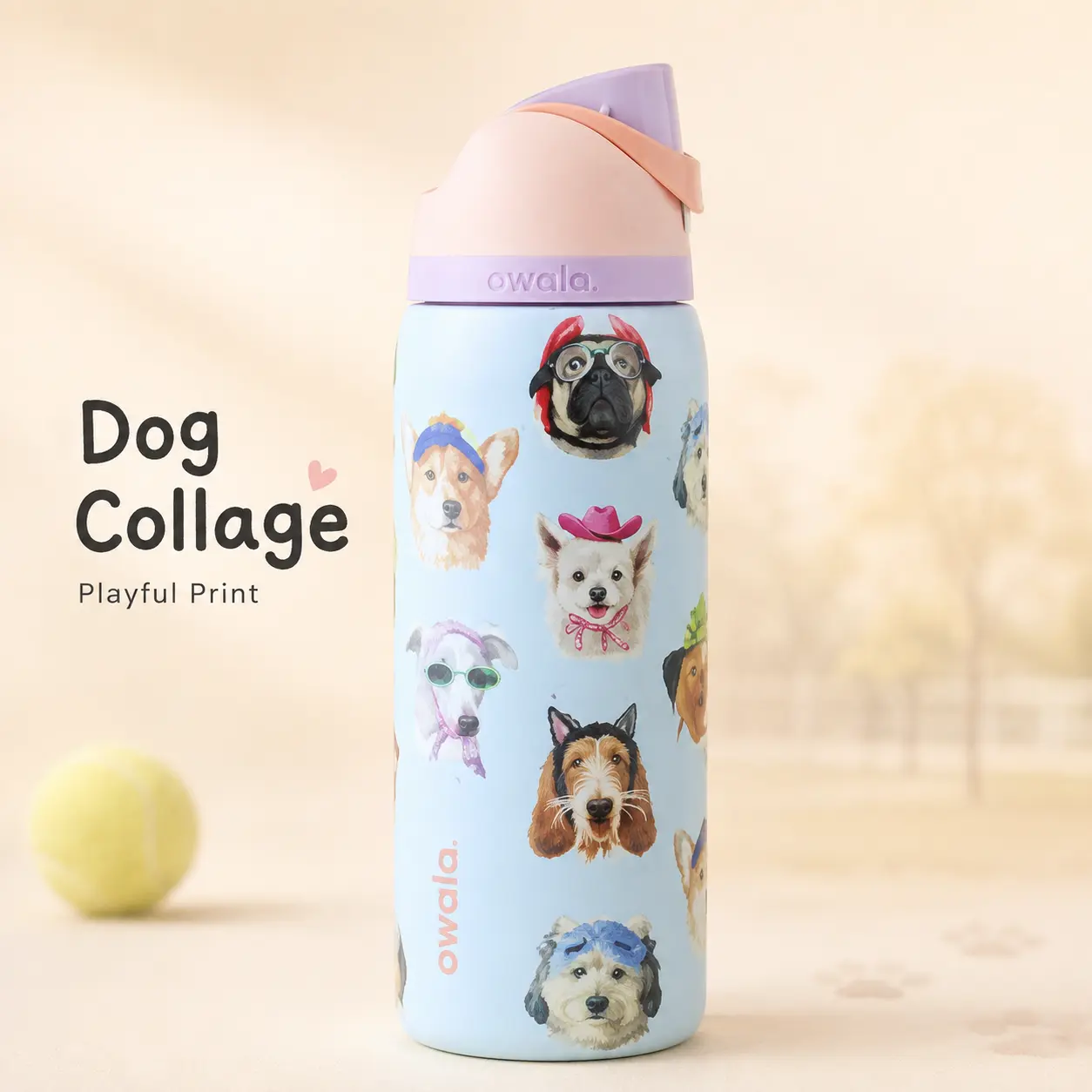 Owala FreeSip 32 oz Dog Lover Insulated Water Bottle with Built-In Straw, Leak-Resistant Lid & Carry Loop