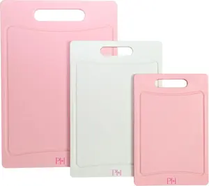 pink kitchen stuff, Cutting Boards, Dual-Sided Cutting Board Set with Built-in Juice Grooves, Easy-Grip Handles, Heavy-Duty Plastic Made without BPA, Dishwasher